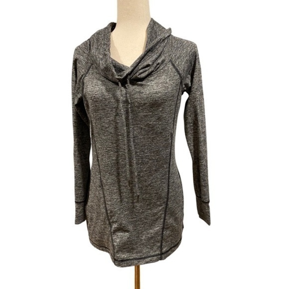 Womens Small Pink Lotus Brand Pullover Shirt Gray Cowl Neck Thumb Holes Top